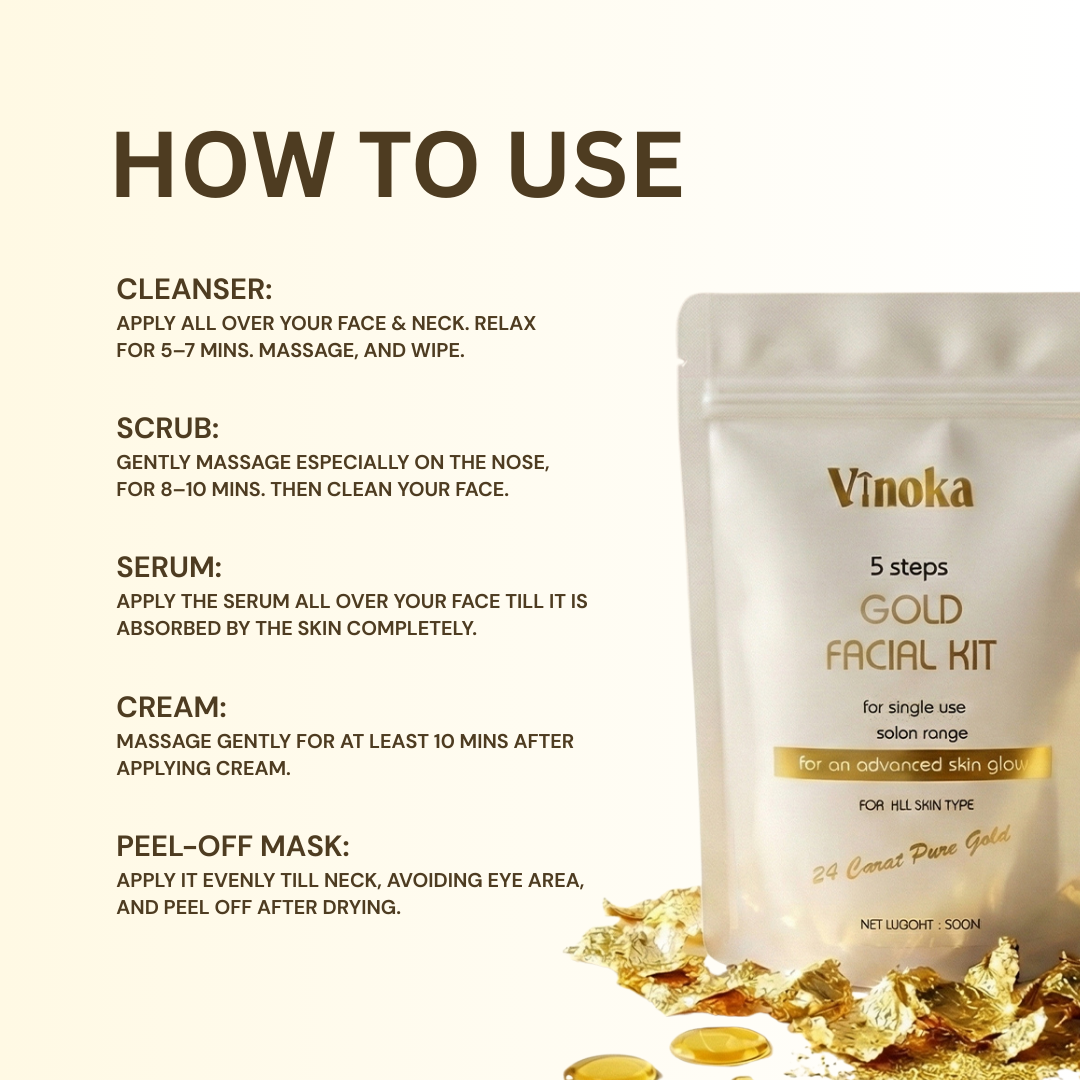 VINOKA 5 Steps Gold Facial Kit – 24 Carat Pure Gold